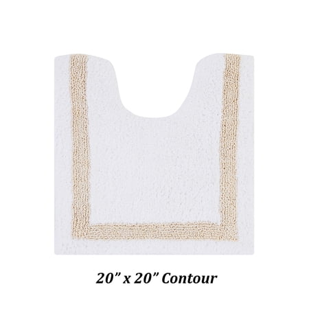 Better Trends U-Shape Toilet Rug 100% Cotton, Extra Soft Mat for Bathroom Floor Decor, Water Absorbent, Reversible Machine Washable, (20" x 20") Contour Rug Hotel Collection - White/Sand