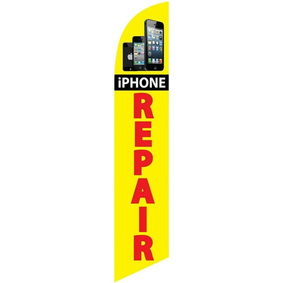 iPhone Repair Service Advertising Feather Banner Swooper Flag Sign with Flag Pole Kit and Ground Stake