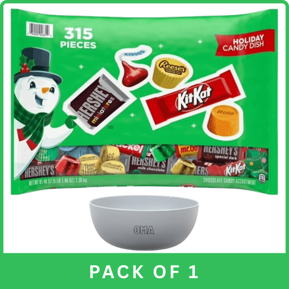 HERSHEY’S Festive Favorites Chocolate Candy Variety Pack (315‑Piece)-With Olive White Bowl By OMA