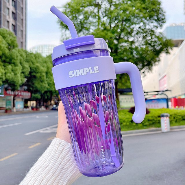Vaso de plástico práctico de gran capacidad, sencillo, para oficina, para chica, con asa y pajita, para beber en pareja