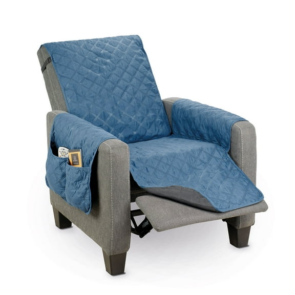 SUPPORT PLUS Reversible Large Recliner Chair Covers with Arms Extra Wide Recliner Cover with Pockets - Blue/Black