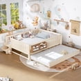 thumbnail image 4 of Harper & Bright Designs Queen Size Platform Bed with Trundle and Small Staircase, Solid Wood Platform Bed Frame with Guardrails and Bookshelves for Boys and Girls, Beige, 4 of 11