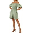 thumbnail image 4 of INSPIRE CHIC Women's Off the Shoulder Dresses Casual Puff Sleeve Mini Floral Dress Green XS, 4 of 5