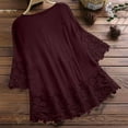 thumbnail image 4 of JUUYY Western Shirts for Women Plus Size Vintage Boho Floral Printed Bow Keyhole V Neck Lace Crochet Patchwork Embroidery Tops Retro Three Quarter Blouse Wine XL, 4 of 7
