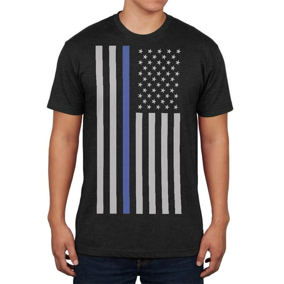 Thin Blue Line American Flag Mens Soft T Shirt Vintage Black LG