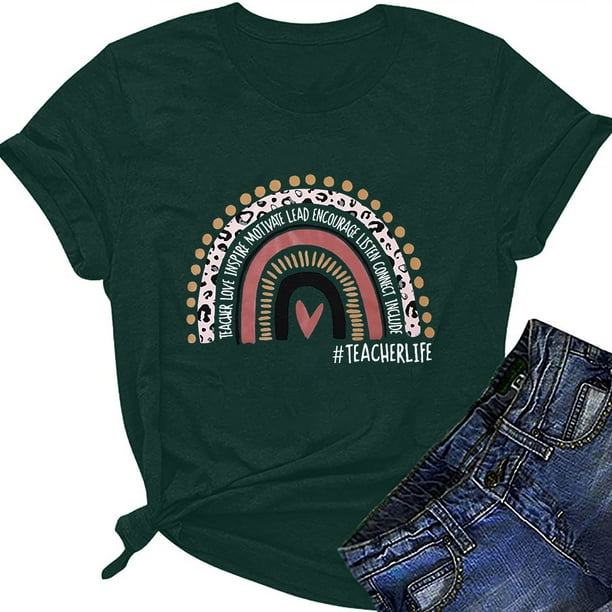 Blusa informal de manga corta con estampado de letras para el día del maestro para mujer Fridja gope216