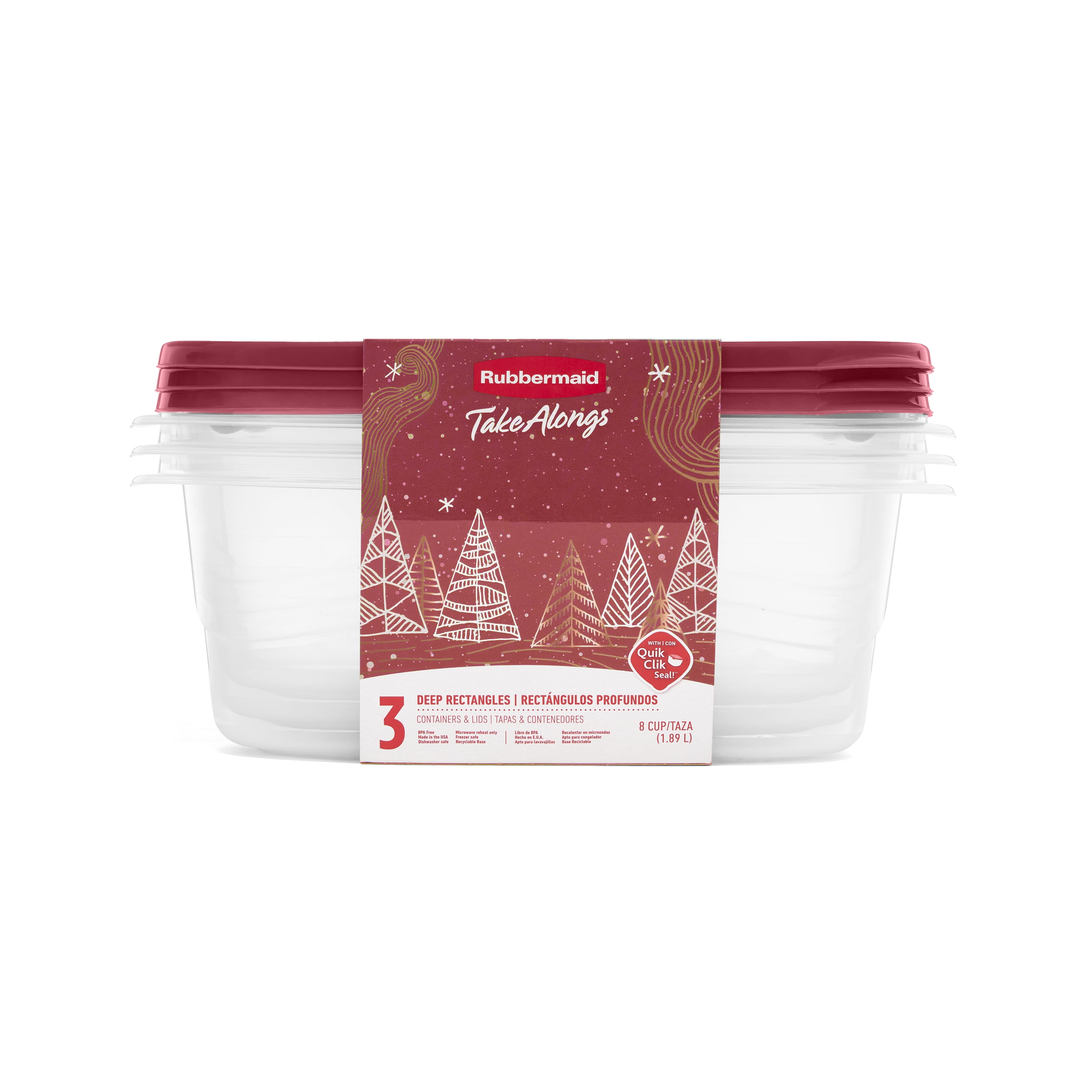 Rubbermaid TakeAlongs 8 Cup Deep Rectangle Food Storage Containers, Set of 3, Rhubarb Red