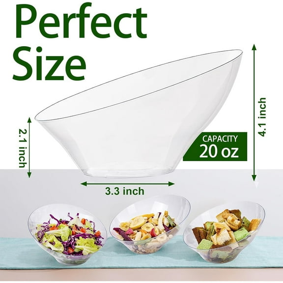 12 Pack Clear Plastic Serving Bowls - 20 OZ Angled Serving Bowls Disposable for Chip,Candy,Salad & Fruit - Ideal for Party & Wedding