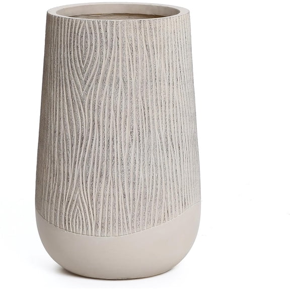 LuxenHome 19" H Concrete Tall Planter, Large Outdoor Indoor Decorative  Pot with Drainage Hole and Rubber Plug, Modern Blended Tan with Wood Pattern Planter Pot for Home Garden Patio