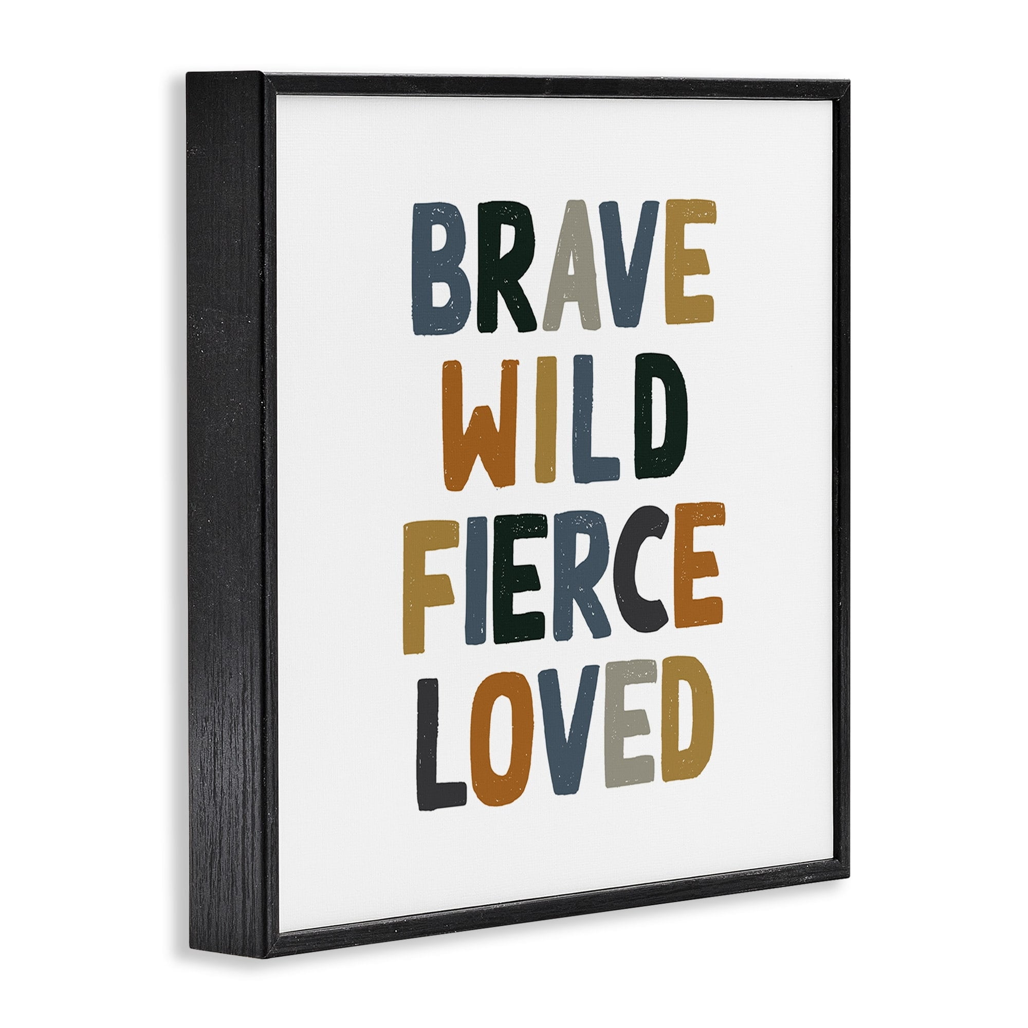Stupell Industries Brave Wild Fierce Loved Inspirational Text Saying Graphic Art Black Framed Art Print Wall Art, 12x12, by Valerie Wieners