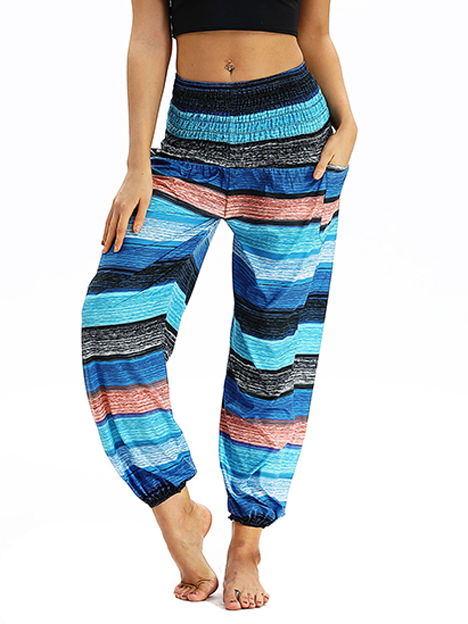Lallc - Womens Harem Striped Pockets Baggy Yoga Pants - Walmart.com ...