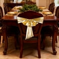 thumbnail image 4 of ICQOVD Gold Embossed Stretch Chair Back Ribbon Bow Decorative Fabric for Banquet Festive Gathering, 4 of 6