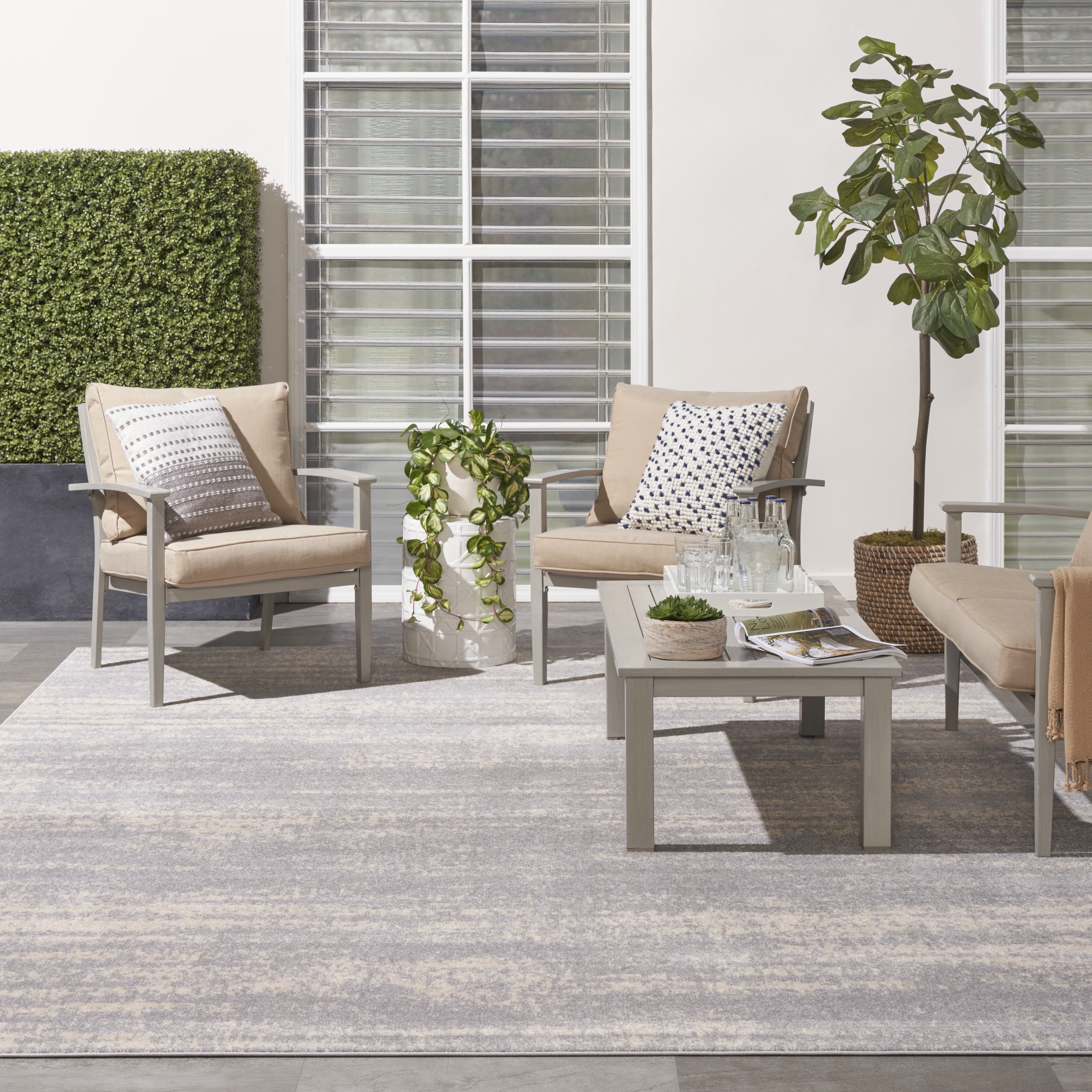 Nourison Essentials Indoor/Outdoor Grey/Beige 9' x 12' Area Rug, (9x12)