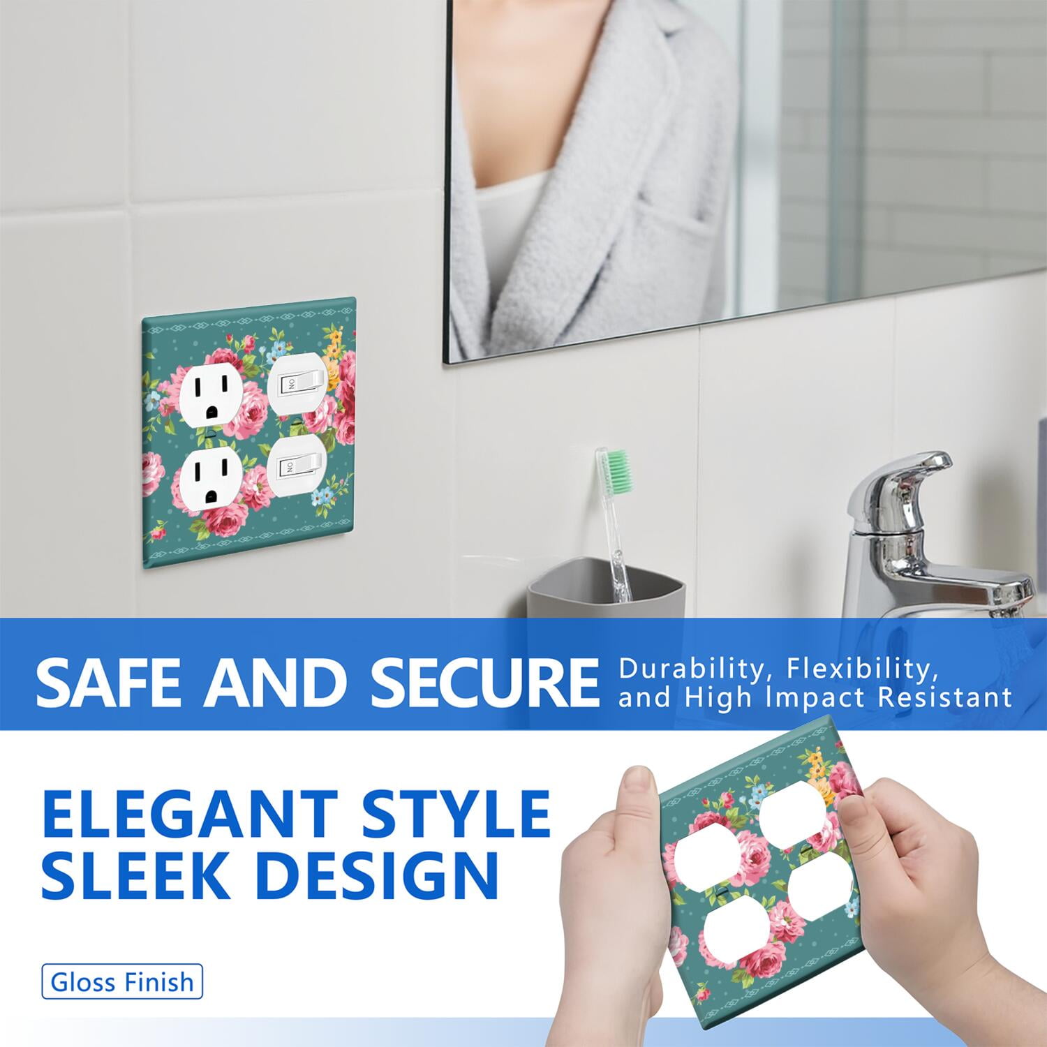 Pioneer Floral Duplex Receptacle Outlet Wall Plate,Size Double Duplex 4.6" x 4.6”, Polycarbonate Thermoplastic Electrical Switchplate Home Decor for Kitchen Living Room Bedroom Decorate