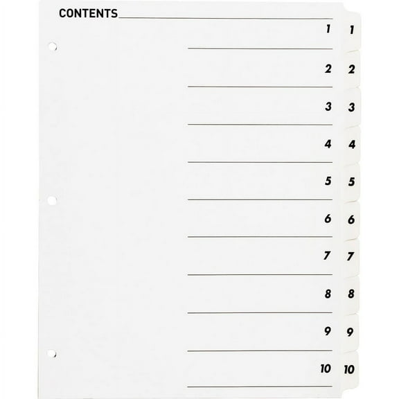 Business Source Table of Content Quick Index Dividers - Printed Tab(s) - Digit - 1-10 - 10 Tab(s)/Set - 8.5" Divider Width x 11" Divider Length - 3 Ho | Bundle of 2 Sets