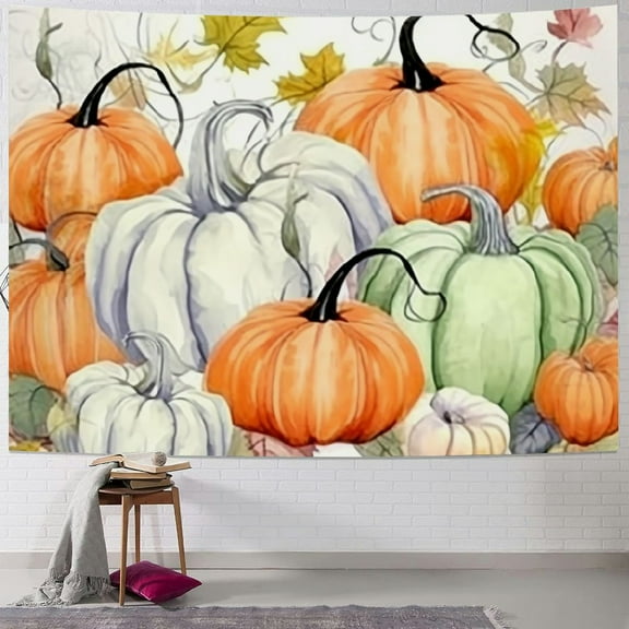 BCIIG Fall Pumpkin Tapestry Aturmn Thanksgiving Harvest Tapestry Halloween Watercolor Pumpkin Tapestry Wall Hanging Art  for Living Room Bedroom Dorm, 40x30inch