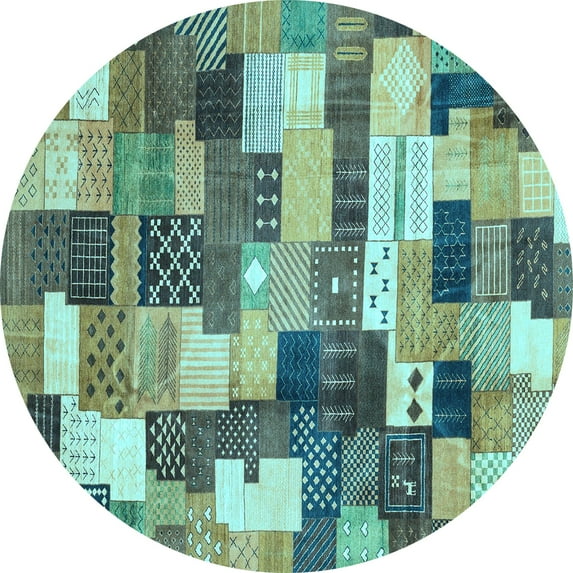 Ahgly Company Indoor Round Checkered Light Blue Modern Area Rugs, 5' Round