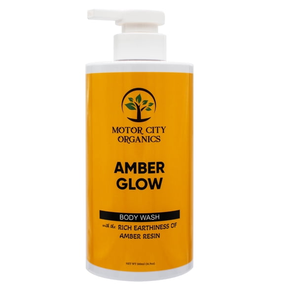 Gel de baño con brillo ámbar de Motor City Organics | Infundido con ámbar terroso y extractos naturales - 16.9 oz | Fórmula suave | Adecuado para todo tipo de piel | Sin parabenos