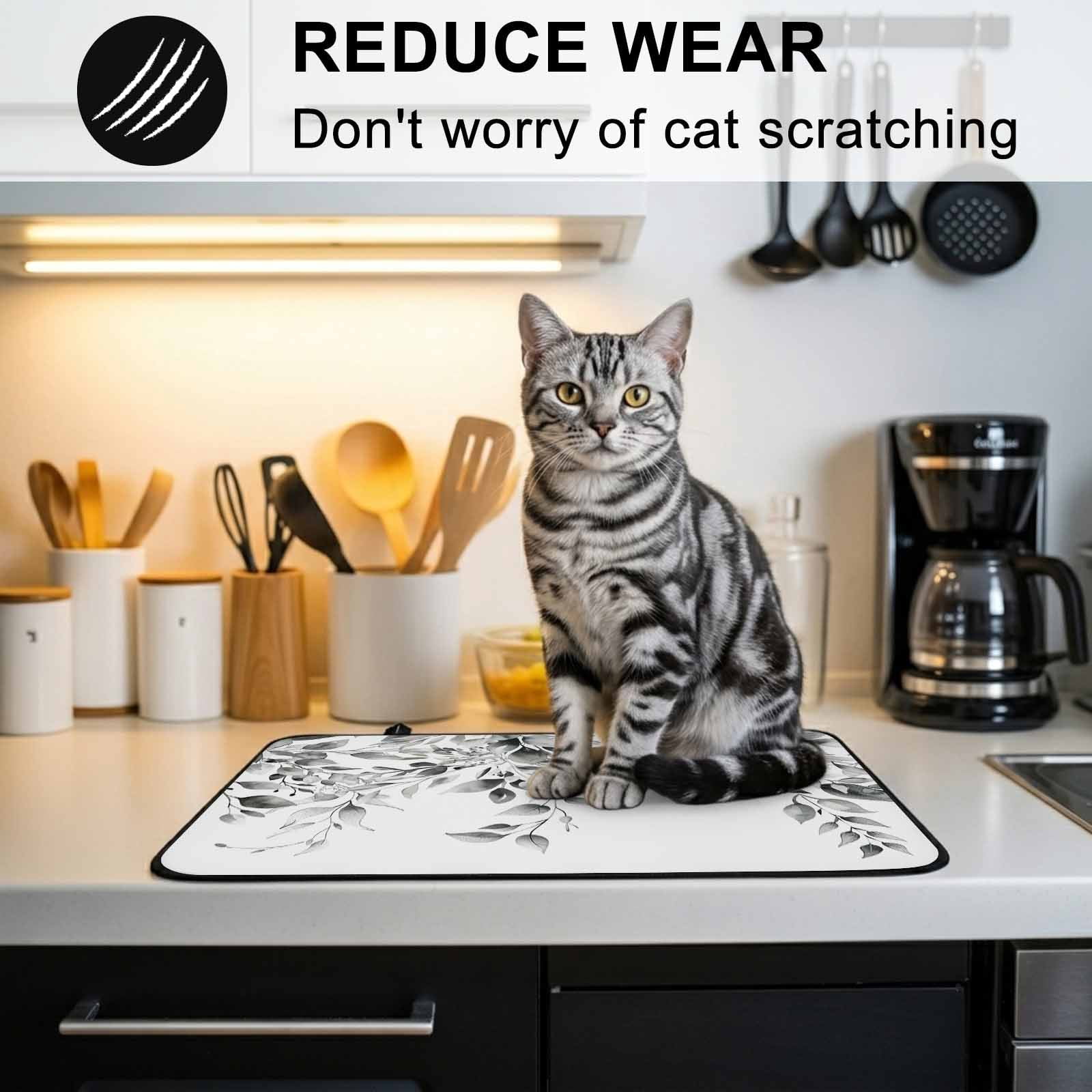 Grey Eucalyptus Leaves Stove Top Cover for Electric Stove, Heat-proof & Non Slip Glass Top Stove Cover Protector, Watercolor Weeping Botanical Kitchen Flat Cooktop Rubber Mat 24x21 Inches