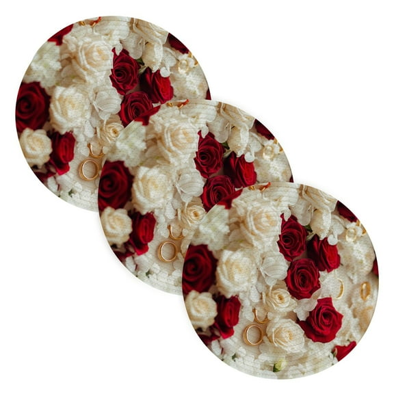 BZSMCE Mats for Pots,Pans Place Roses and Gold Rings Simple Style Pattern Pot Mats