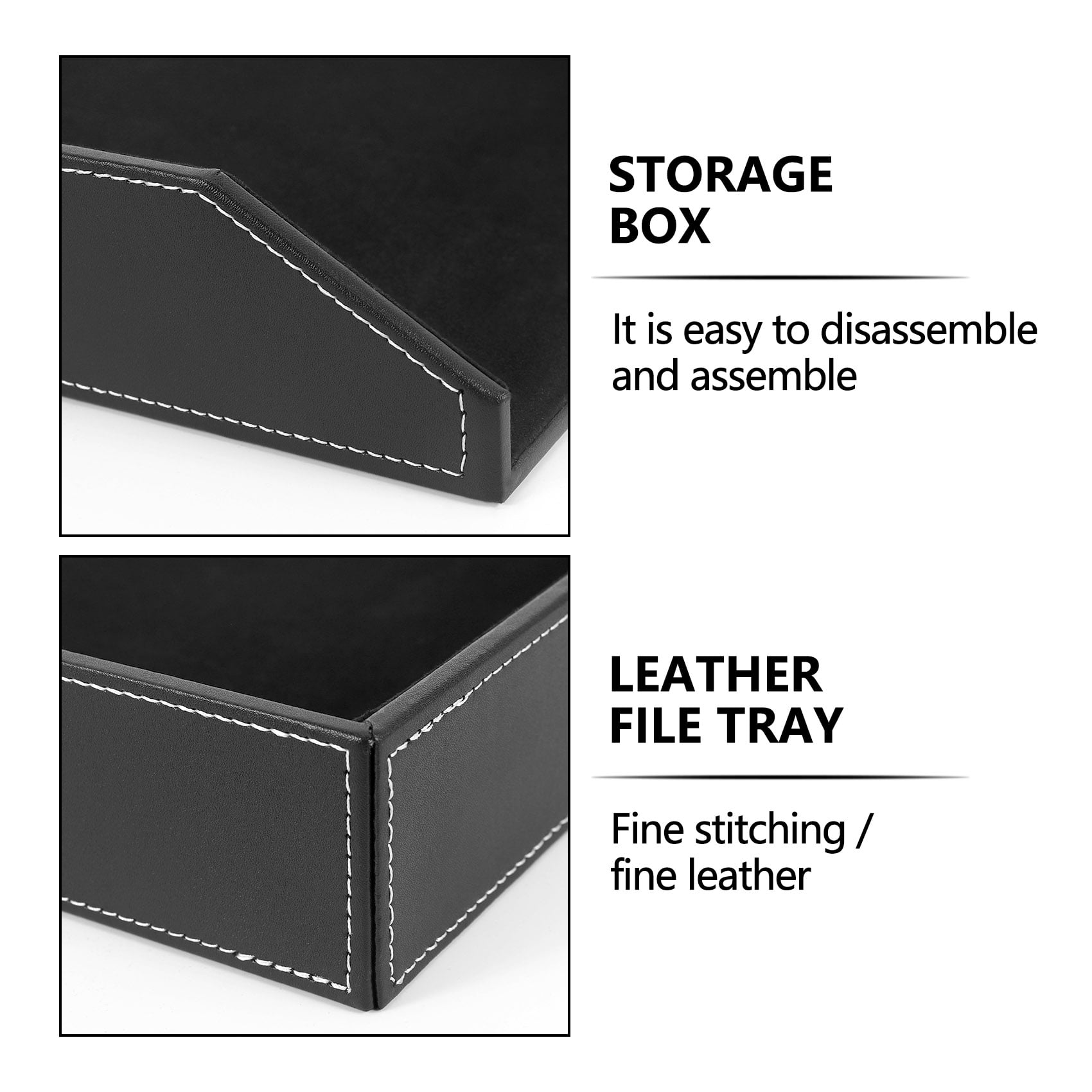 PU Leather Collection Letter Tray, Document Desk Organizer,Stackable Office File Tray Holder (Black)