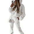 thumbnail image 1 of UKAP Ladies Two Piece Outfit Solid Color Sweatsuits Hoodies Jogger Set Casual Jogging Tracksuit Sets White L, 1 of 4