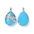 thumbnail image 2 of 5 pc Dyed Natural White Jade Pendants with Platinum Tone Brass Findings Lead Free & Cadmium Free Teardrop with Dragonfly Charms 40~40.5x26~26.5x9~9.5mm Hole: 5x7mm, 2 of 3