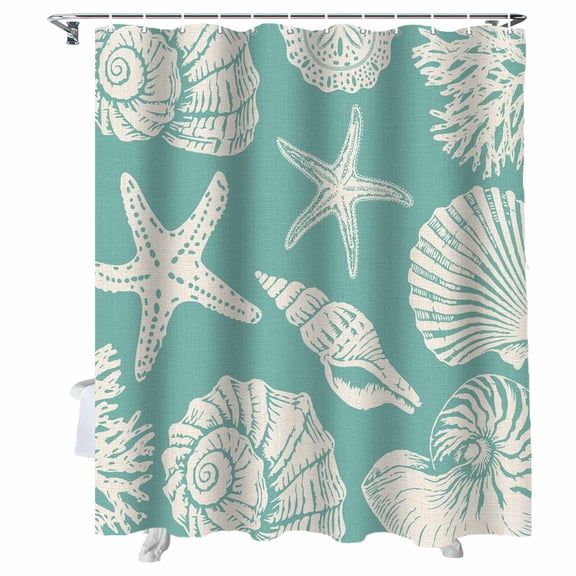 Shower Curtain Shell Starfish Bathroom Curtains with Hooks, Waterproof Fabric Turquoise Coastal Coral Conch Bath Shower Curtains Set for Bathroom Bathtubs Decor 36x72 Inch