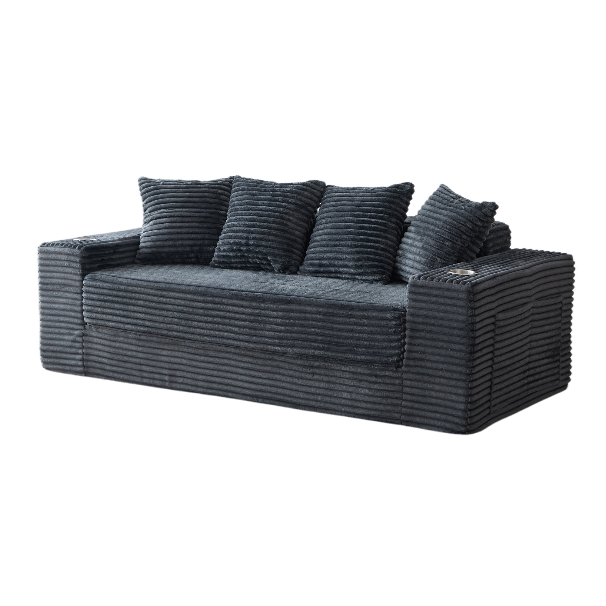 Leumius 2-in-1 Convertible Sofa Bed,Boneless Corduroy Modular Sleeper Couch with Cup Holders & Side Storage Pockets,Oversized Deep Seat Sofa for Living Room, Apartment, Guest Room,Gray