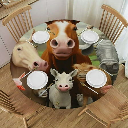 

Patifu Horse Pig Massurrealism Round Table Cover Stain Resistant Washable Indoor Outdoor Tablecloth Kitchen Dining Wedding Parties 100% Polyester Fiber 54-58