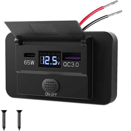KKFEN-83W 12 Volt USB Outlet Car Charger 65W PD3.0 and 18W QC3.0 Car Multi USB Port Socket Accessories with Switch and Voltmeter Suitable for Car RV Boat Marine Golf Cart