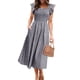 thumbnail image 1 of Vestido Miessial, vestido midi de lino de verano con cuello cuadrado, gris, para mujer, 1 of 5