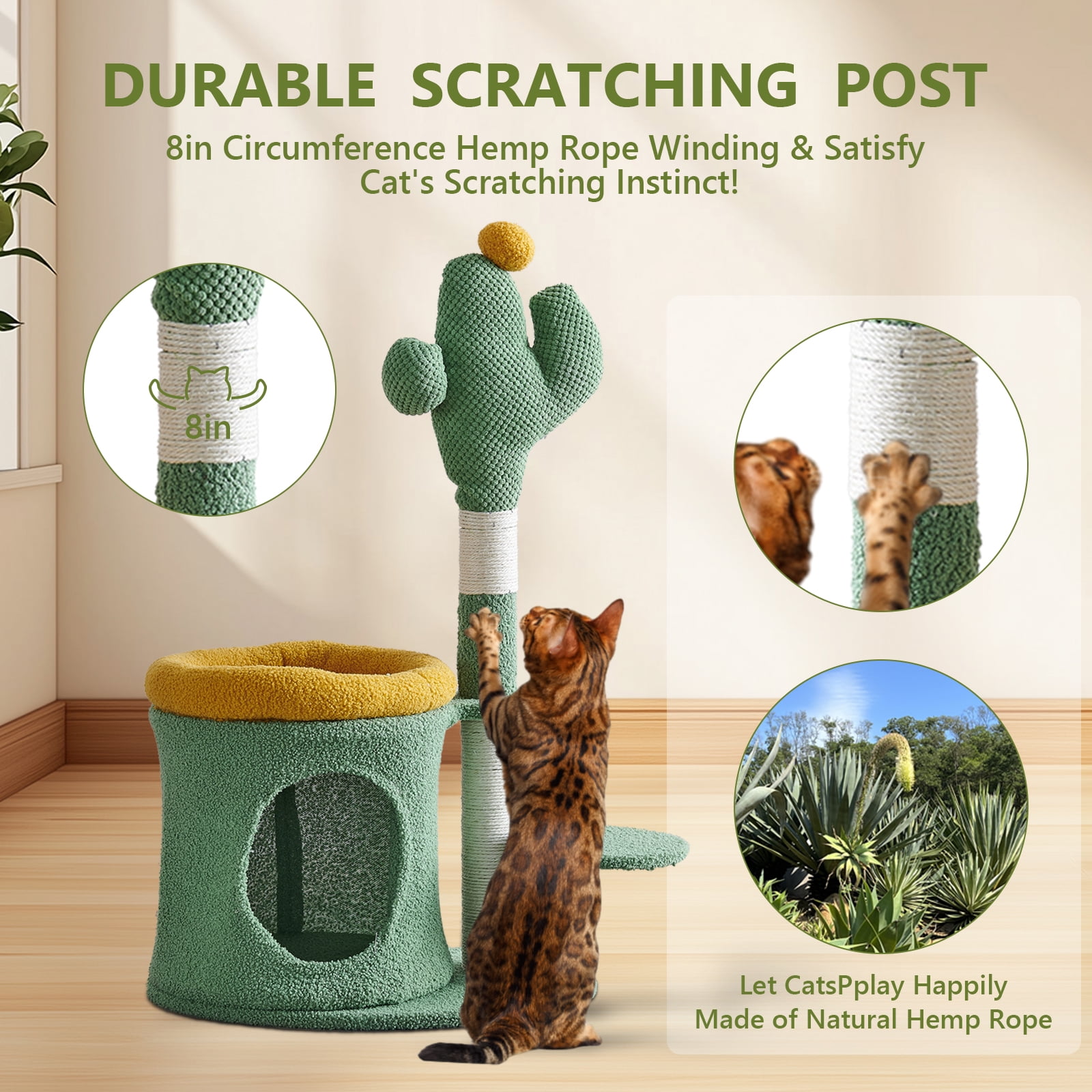 ABSOKE 32" Cat Tree,Cat Tower with Cactus Cat Scratching Post,Cozy Cat House for Indoor Cats,Green