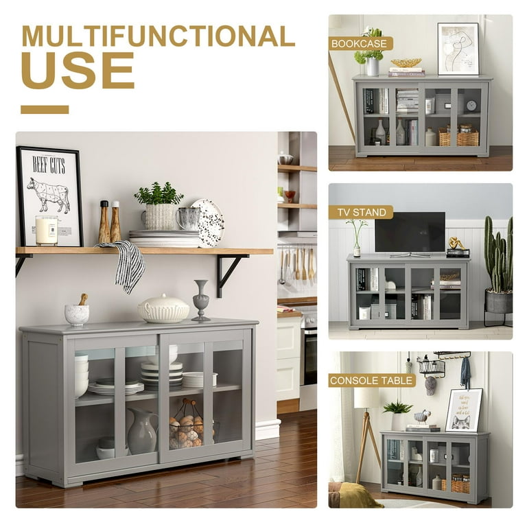 Modern Kitchen Sideboard, Stackable Storage Cabinet, Sliding Glass Door  Console, Cupboard Serving Buffet for Kitchen 