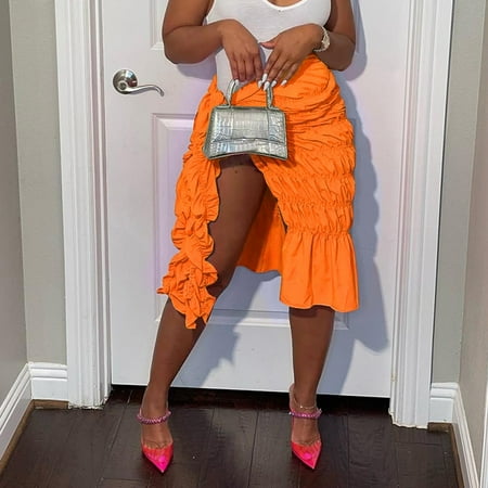 

Cathalem Lingerie Skirt Set Womens Casual Solid Knot Skirt Splice Irregular Skirt Split Hem Jean Skirts for Women Knee Length Skirt Orange Large