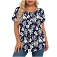 thumbnail image 4 of Feancey Womens Plus Size Tops 2026 Summer Short Sleeve Pleated Blouses Crew Neck Casual Floral Print T-Shirts Loose Fit Dressy Tee Shirt Black L, 4 of 7