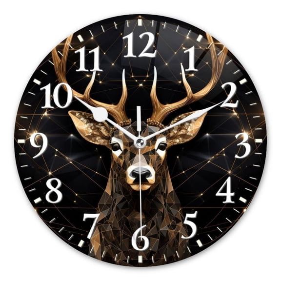 Non-Ticking Silent Wall Clocks Battery Operated Personalized Decor Clock for Bathroom,Office-Geometric Deer With Antlers Made Of Stars（10inch）