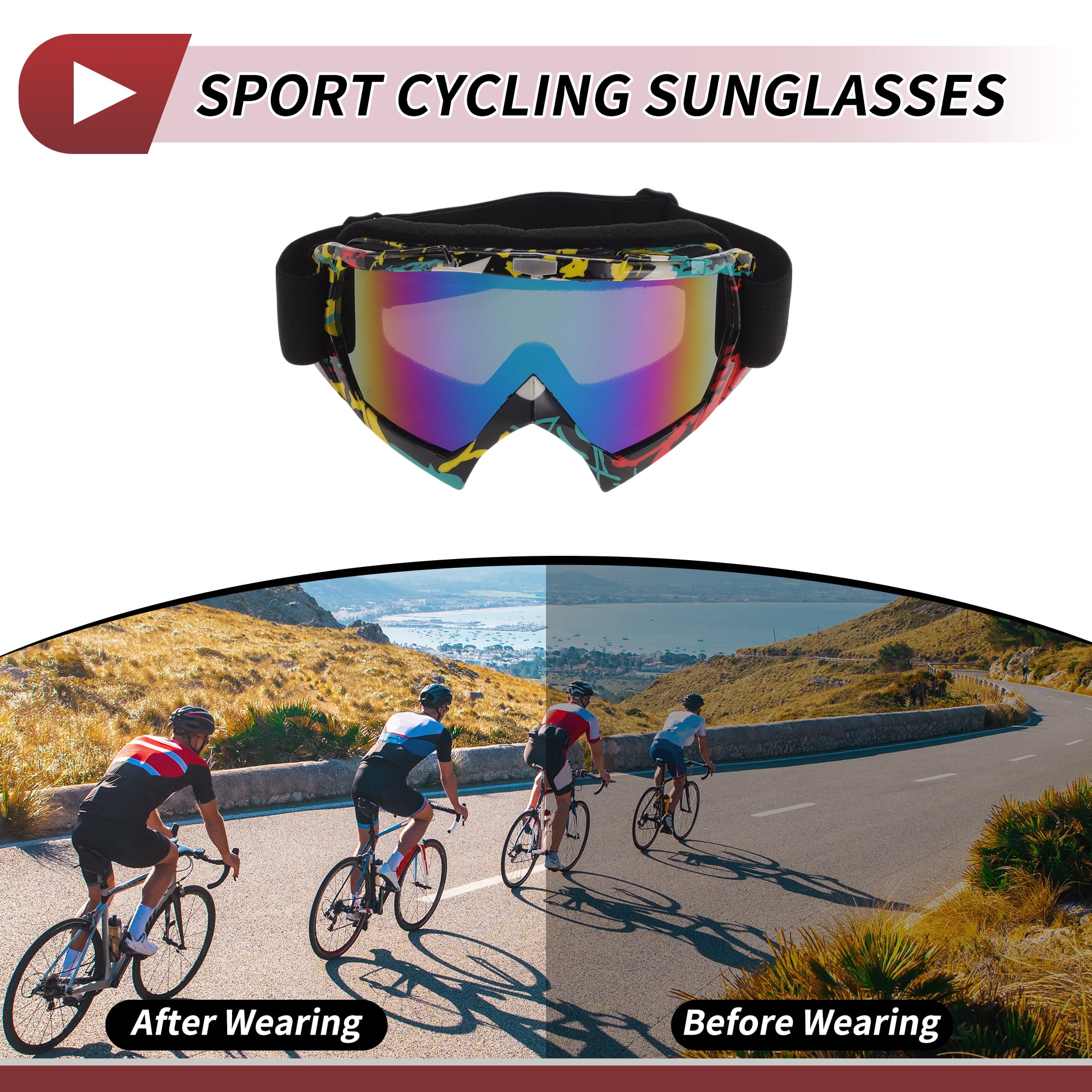 Unique Bargains Motorcycle Riding Goggles PC TPU Cycling Sunglasses Blue Yellow Lens White Colorful Frame