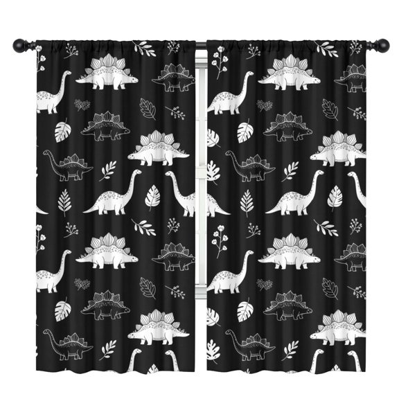 Blackout Kids Curtains,Black White Dinosaur Skeletons Bold Childrens Insulated Curtains Set Of 2,Bedroom Essentials,Toddler Room Decor 42"x84"