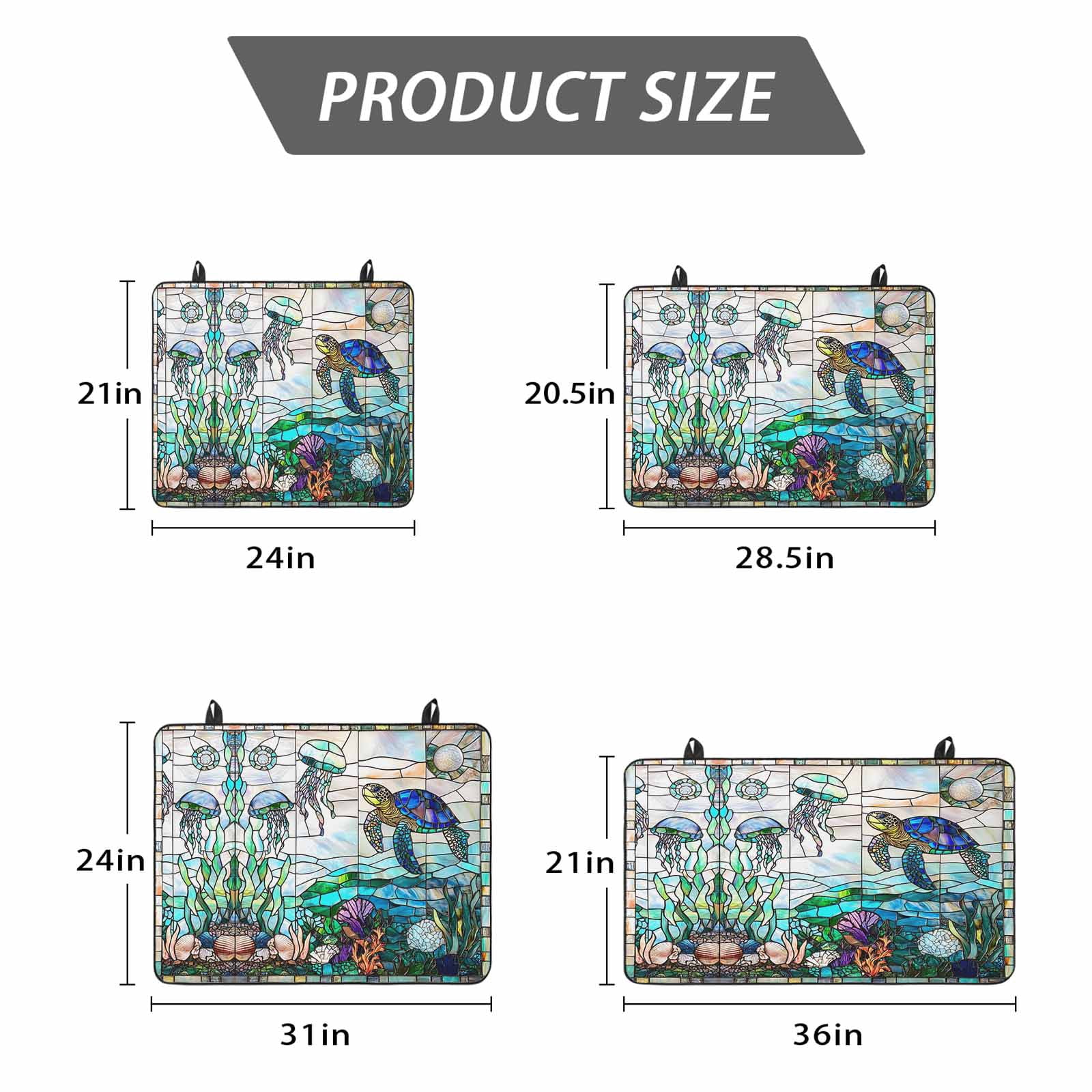 Summer Sea Turtle Stove Top Cover for Electric Stove, Heat-proof & Non Slip Glass Top Stove Cover Protector, Stained Glass Ocean Jellyfish Coral Kitchen Flat Cooktop Rubber Mat 24x21 Inches