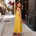 thumbnail image 4 of WOYY Girls Sleeveless Pinafore Dress Casual Loose Pocket Long Overall Dress, Yellow, Sizes 5-14, 4 of 6