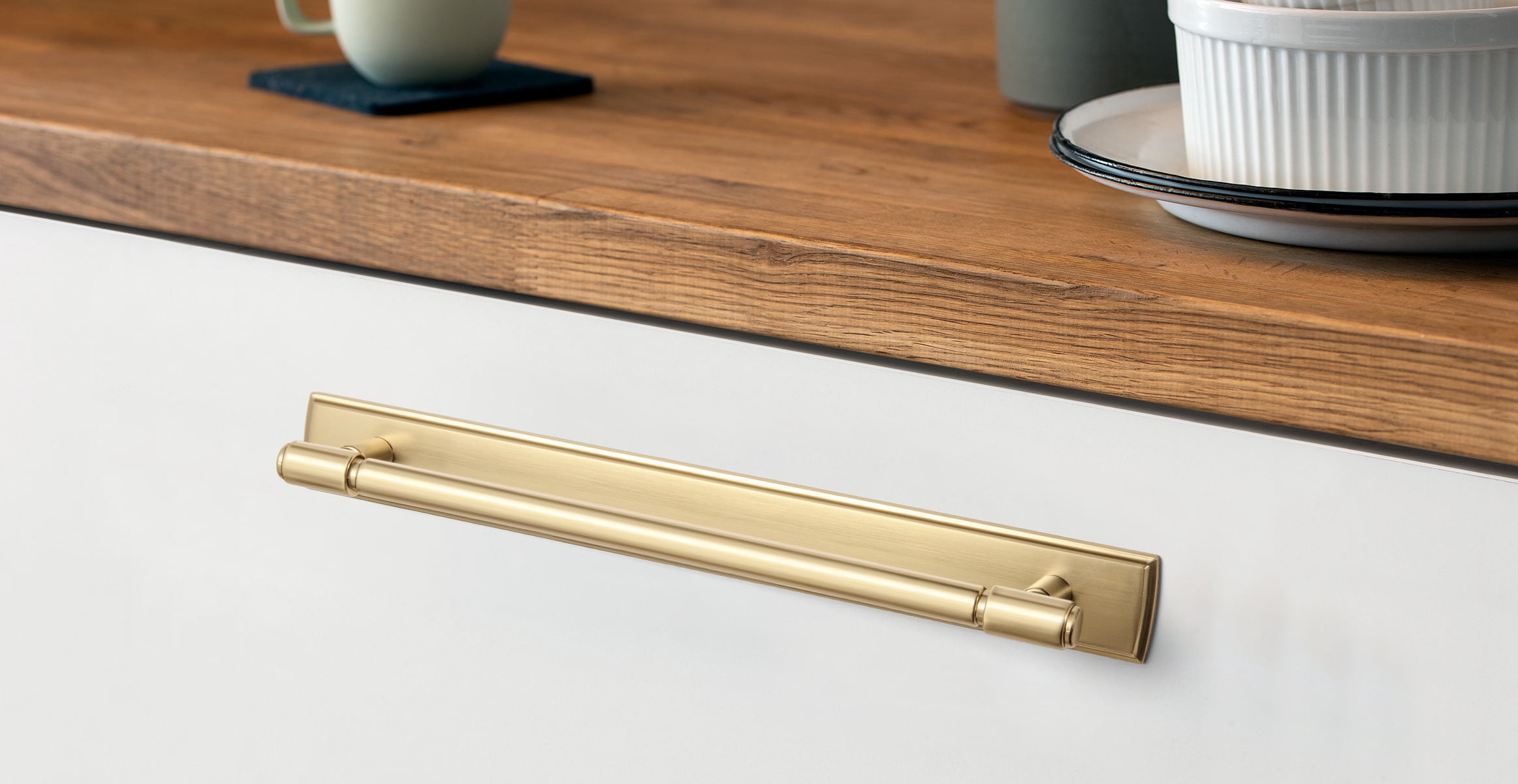 Goo-Ki 4 Pack 5"(128mm) Hole Center Champagne Bronze Kitchen Drawer Pulls with Backplate - Modern Pull Dresser Handles Cabinet Hardware for Bar Cupboard Closet Wardrobe