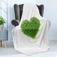 thumbnail image 4 of Green Soft Flannel Fleece Throw Blanket, Heart with Fresh Leafage Foliage Health Growth Ecology Environment Theme, Cozy Plush for Indoor and Outdoor Use, 60" x 80", Fern Green White, by Ambesonne, 4 of 5