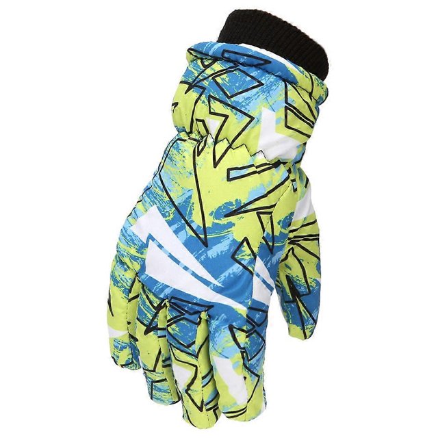 Guantes de esquí cálidos de invierno para niños y niñas, guantes de snowboard impermeables y resistentes al viento, talla M de 4 a 8 años, color verde
