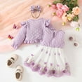 thumbnail image 4 of Gubotare Baby Girl Fall Dress Outfit Girl's 3 Piece Outfits Print Ruffle Sleeveless Dress and Long/Short Sleeve Cardigan Tops Sets Size 12 18 Months (Purple,12-18 Months), 4 of 4