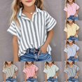 thumbnail image 2 of Utoimkio Little Boy Girls Striped Print Short Sleeve Button Down Shirt Casual Tee Tops Summer Clothes Size 5-15T, 2 of 7
