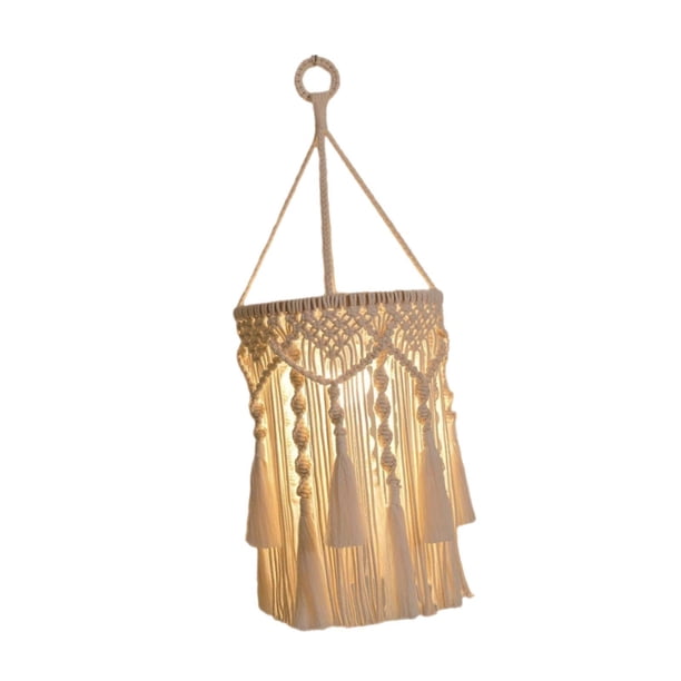 Pantalla de Macramé, Cubierta de Lámpara Colgante, Decoración Colgante de Macramé Bohemio, Borla Colgante para Sala de Estar, Baño, Oficina Y Dormitor Altura 70cm