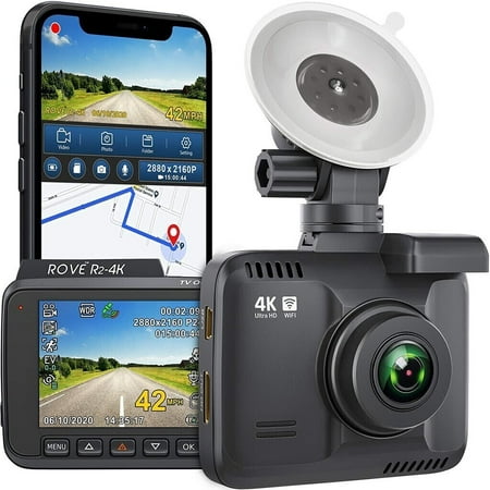 Rove R2-4K Car Dash Cam Ultra HD 2160P - Built-In WiFi & GPS Supports 512GB