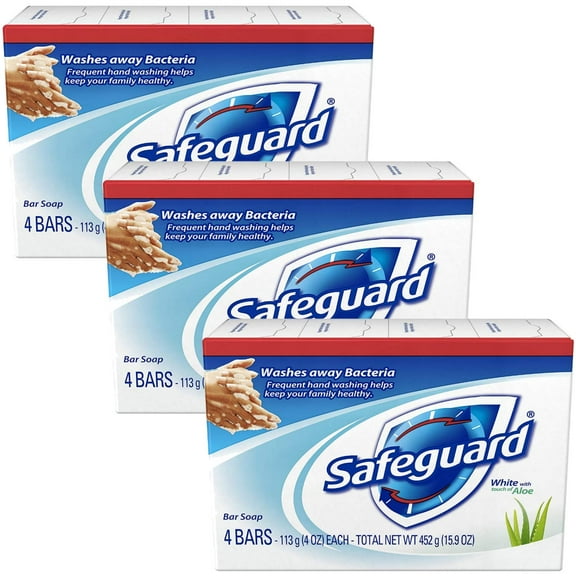 Safeguard Deodorant Soap White with Aloe 4 oz bars, 4 bars (Pack of 3)