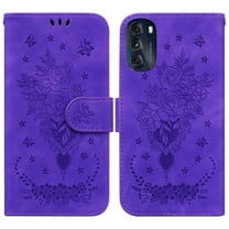 Feishell Wallet Phone Case for Motorola Moto G 5G (2022),for Women Men,Butterfly & Rose Embossed PU Leather Magnetic Clasp Flip Stand Card Slots Shockproof Ultra Thin Protective Cover,Purple